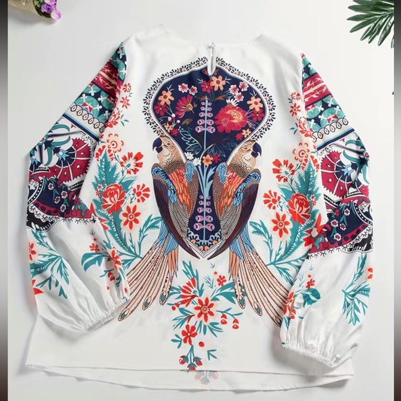 Boho bird and floral print cutout top - Picture 4 of 5